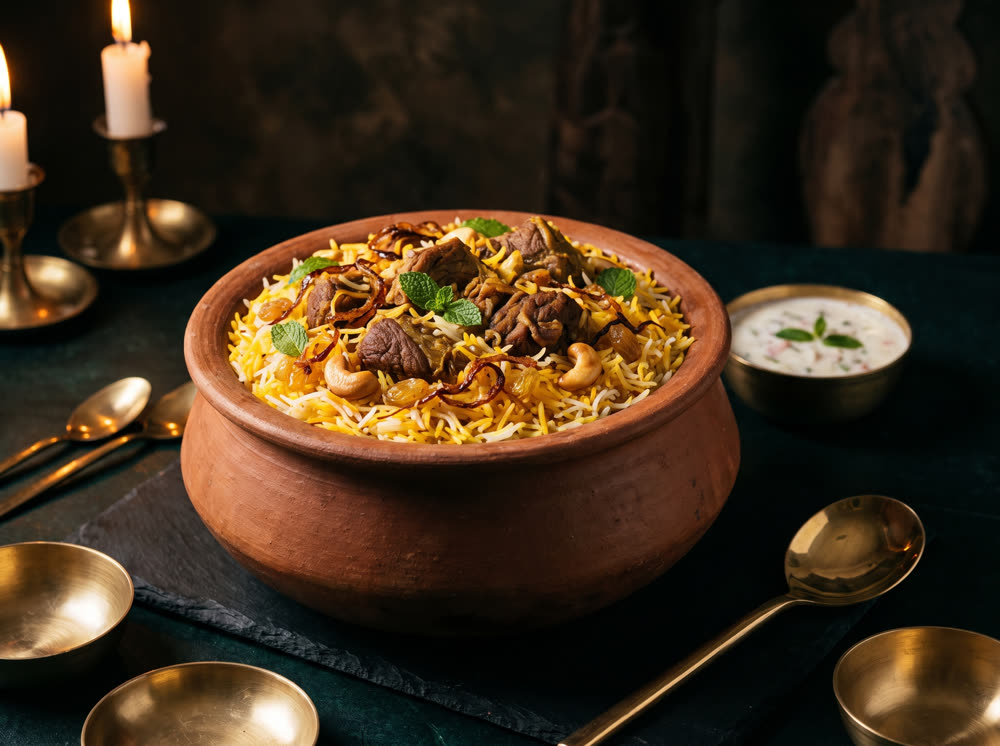 Goat biryani degh